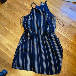 Medium blue white and yellow striped dress. Pockets. Not too short